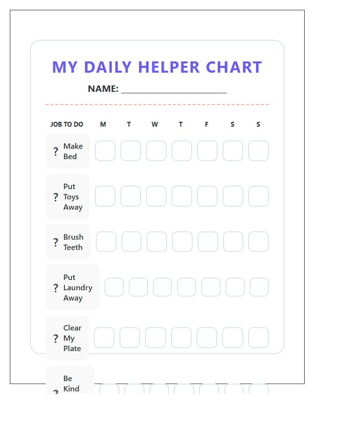 Toddler Job Chart Printable For Daily Use