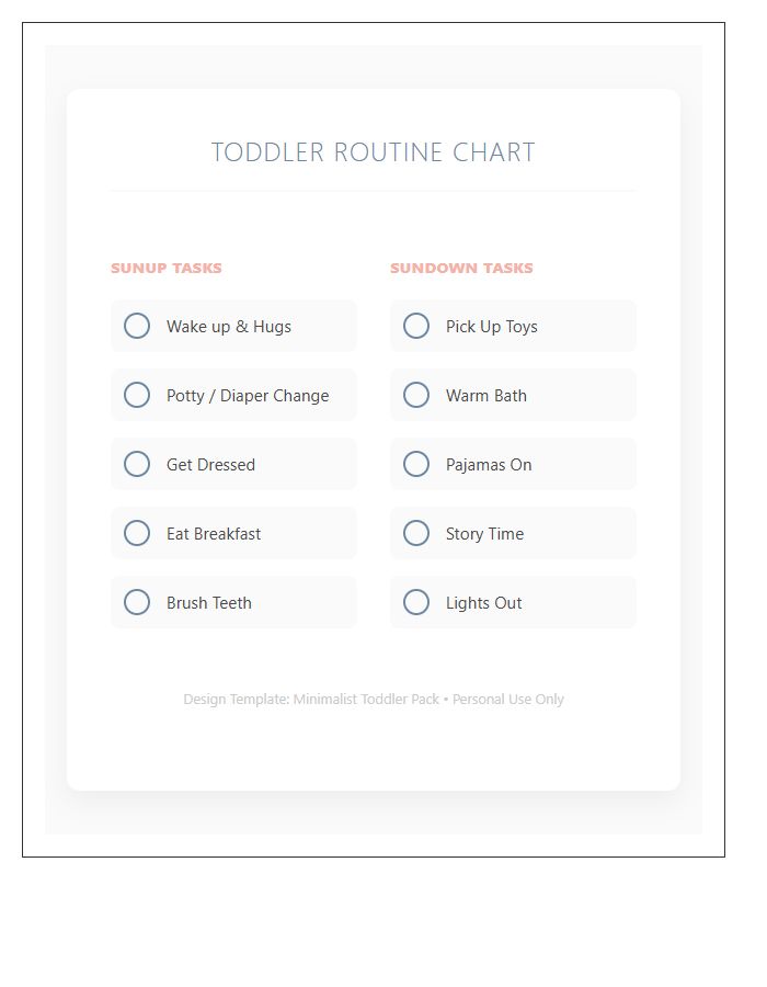 Toddler Routine Chart Printable Pack