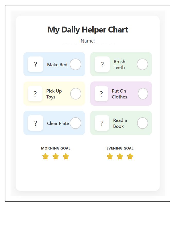 Visual Toddler Chore Chart Printable With Pictures
