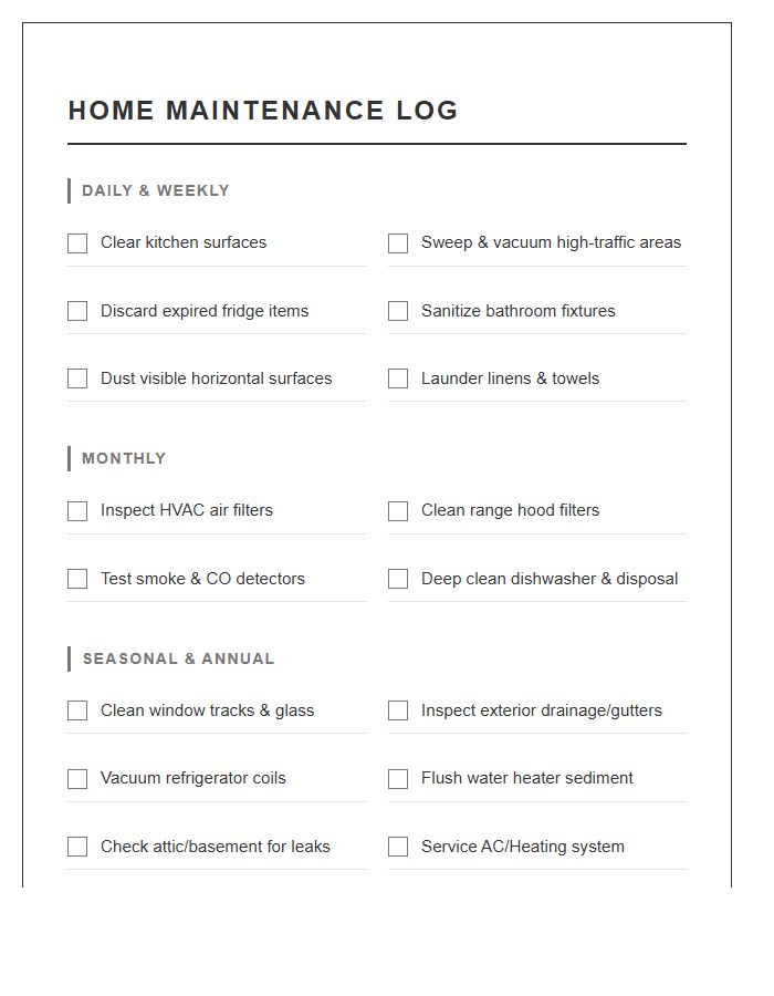 General Home Upkeep Task Printable Chart