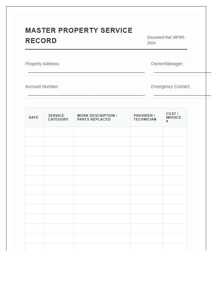 Master Property Service Record Printable Chart