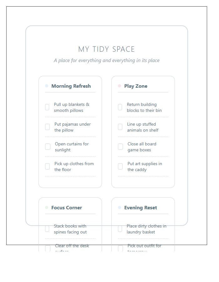 Aesthetic Kids Bedroom Organization Chart Printable