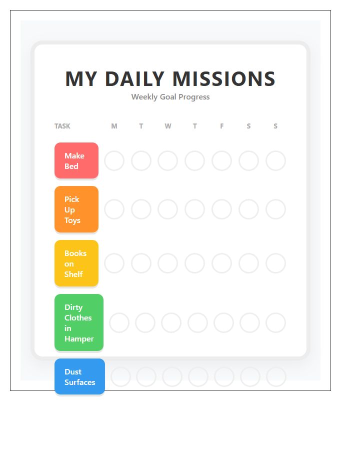 Colorful Kids Bedroom Chore Progression Chart Printable