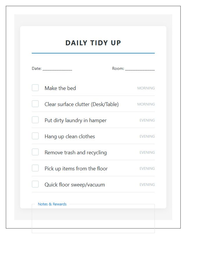 Daily Tidy Up Room Routine Chart Printable