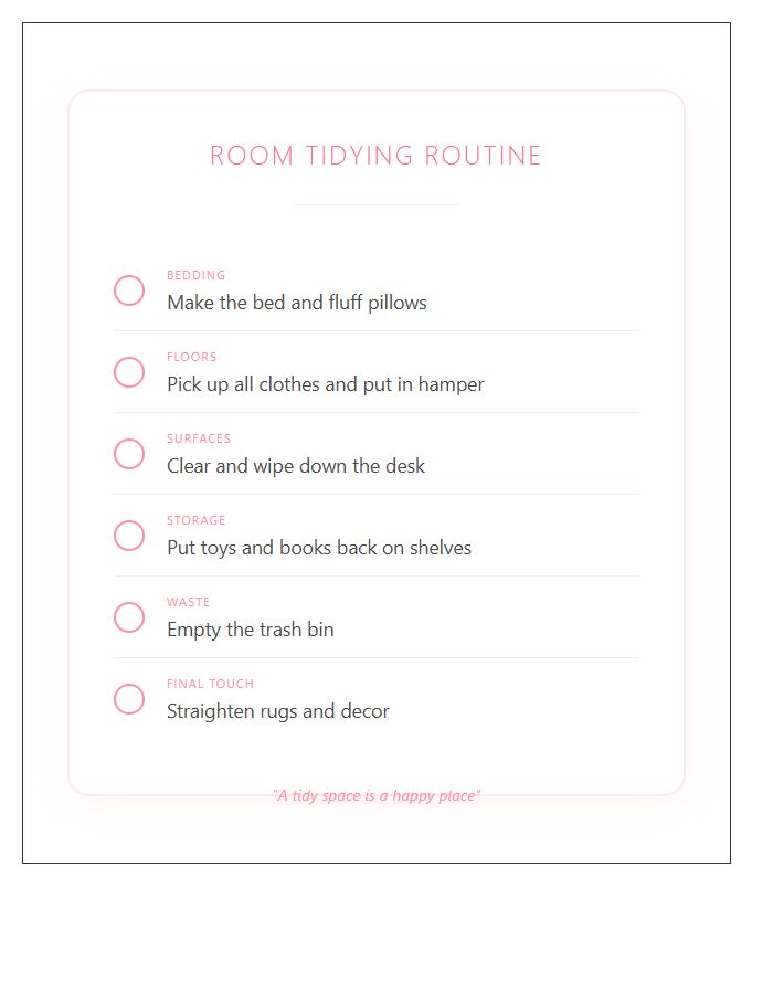 Girls Room Tidying Routine Chart Printable