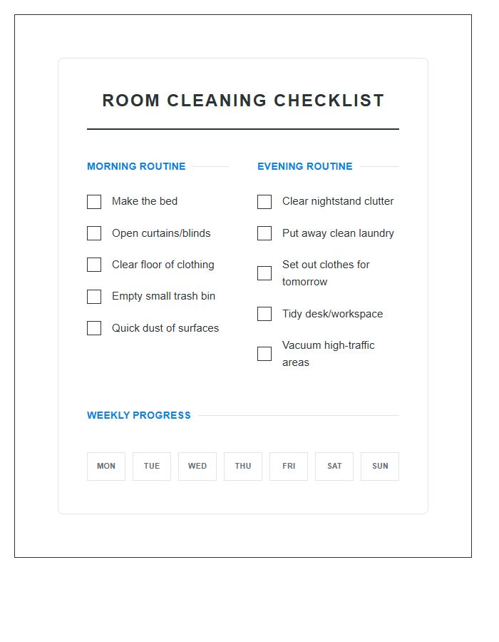 Morning And Evening Room Cleaning Chart Printable