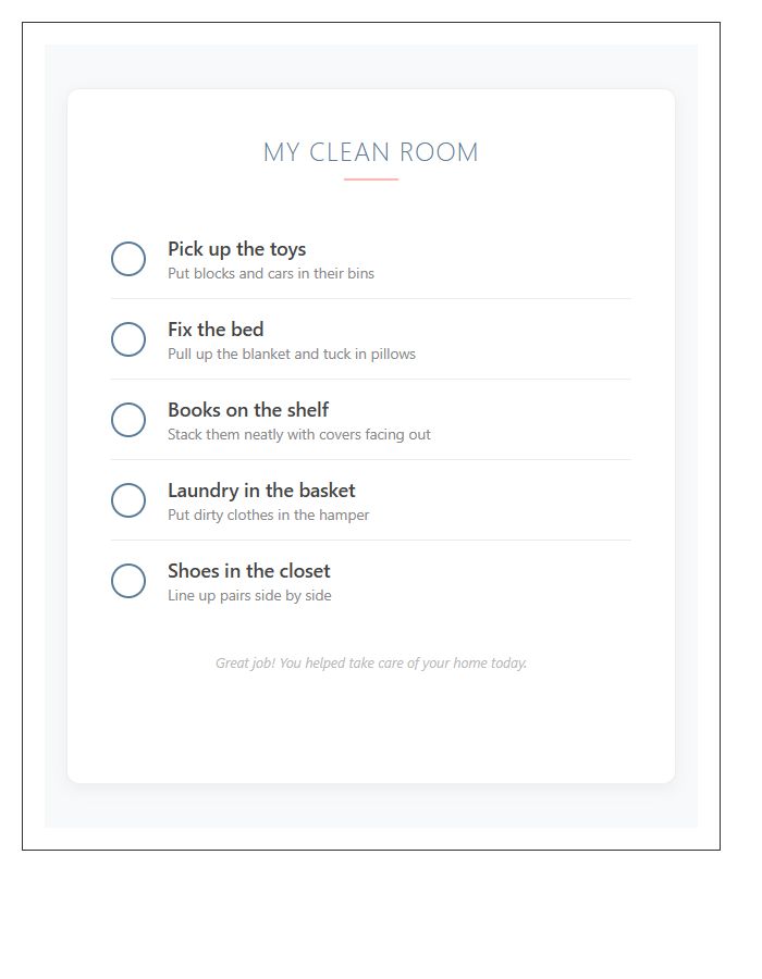 Toddler Bedroom Cleaning Task Chart Printable