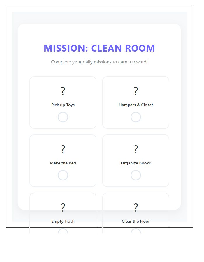 Visual Kids Room Cleanup Progress Chart Printable
