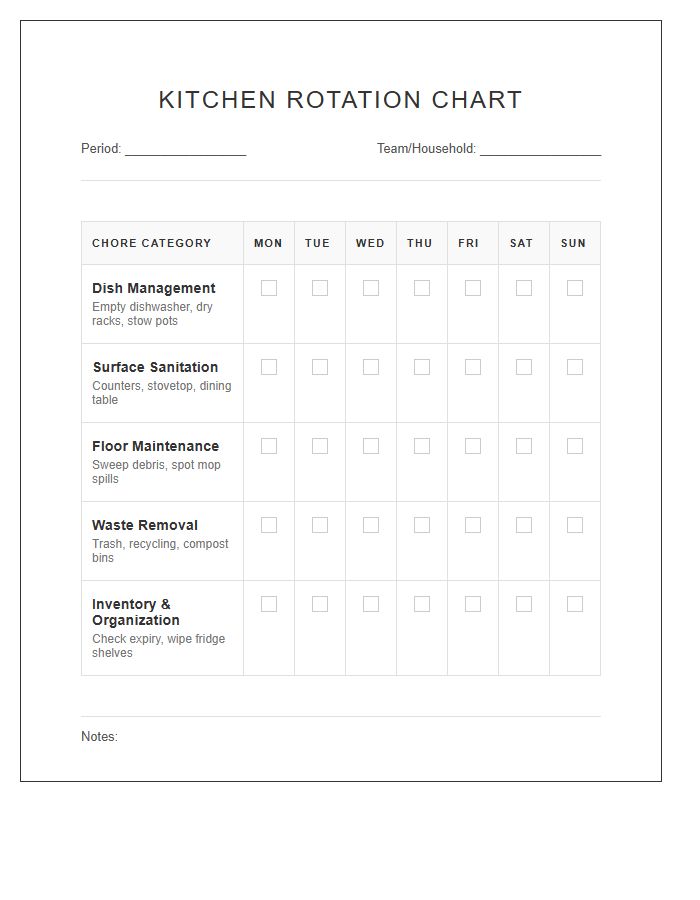 Systematic Kitchen Chore Rotation Chart Printable