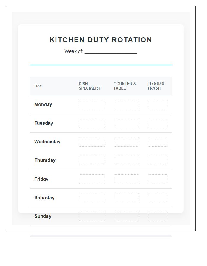 Teenager Kitchen Duty Rotation Chart Printable