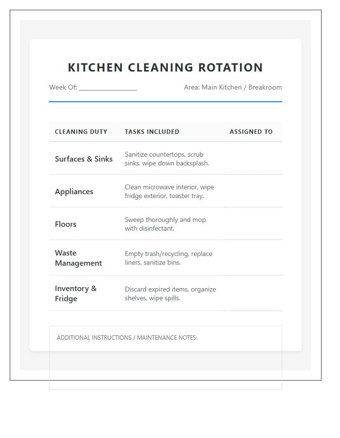 Weekly Kitchen Cleaning Duty Rotation Chart Printable