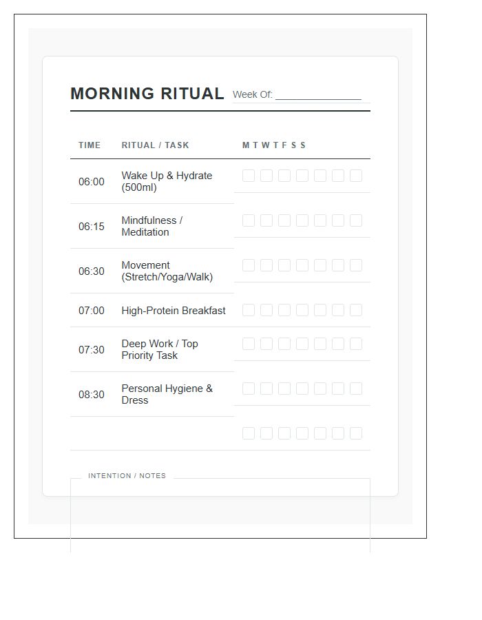 Consistent Morning Ritual Task Chart Printable