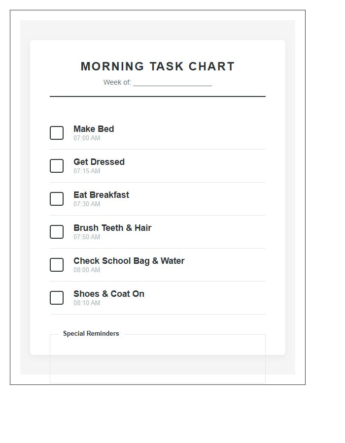 Daily School Morning Task Chart Printable