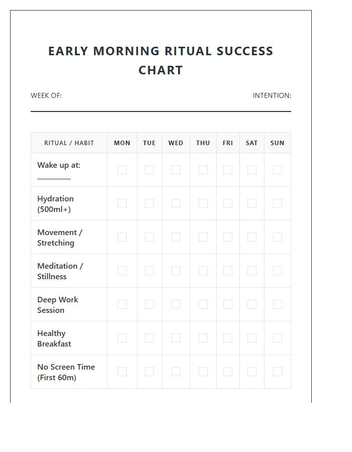 Early Morning Ritual Success Chart Printable