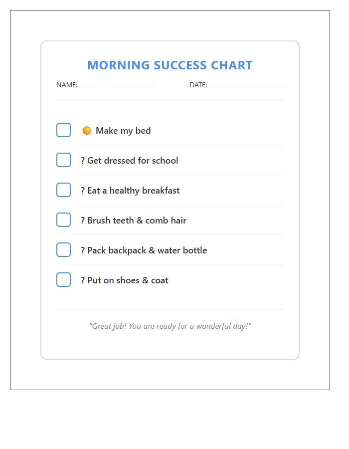 Elementary Student Morning Chore Chart Printable