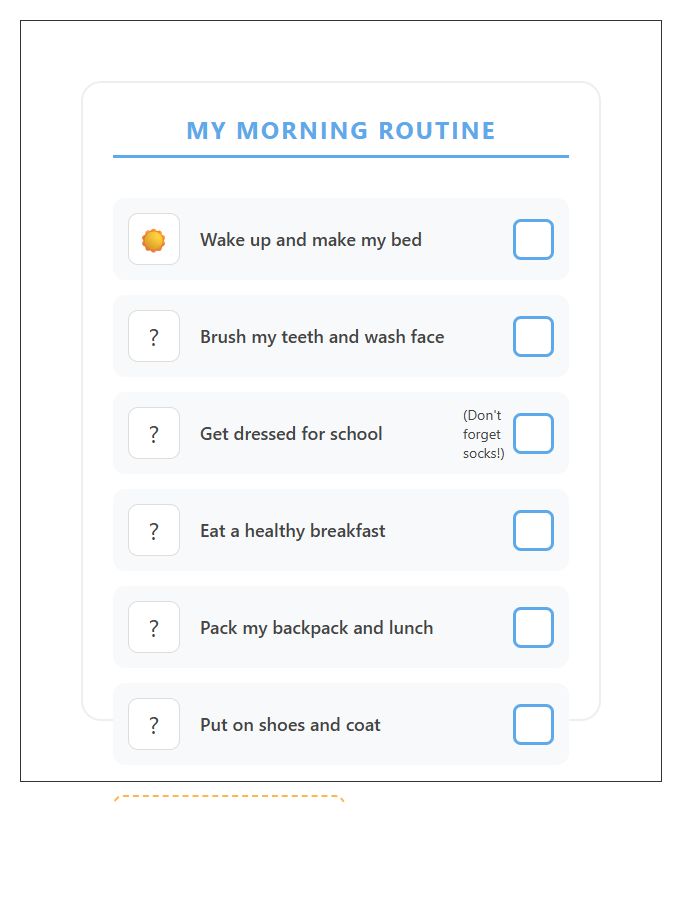 Kindergarten Morning Task Routine Chart Printable