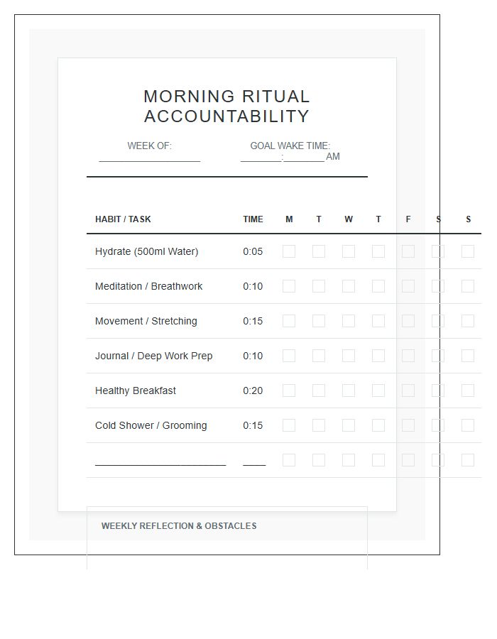 Morning Ritual Accountability Task Chart Printable