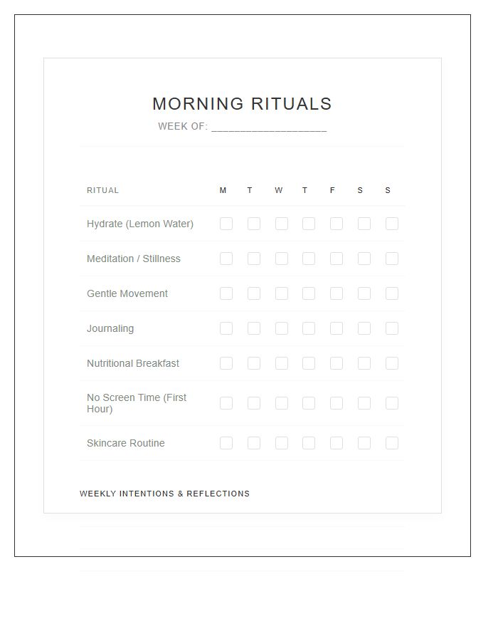 Morning Self Care Ritual Chart Printable