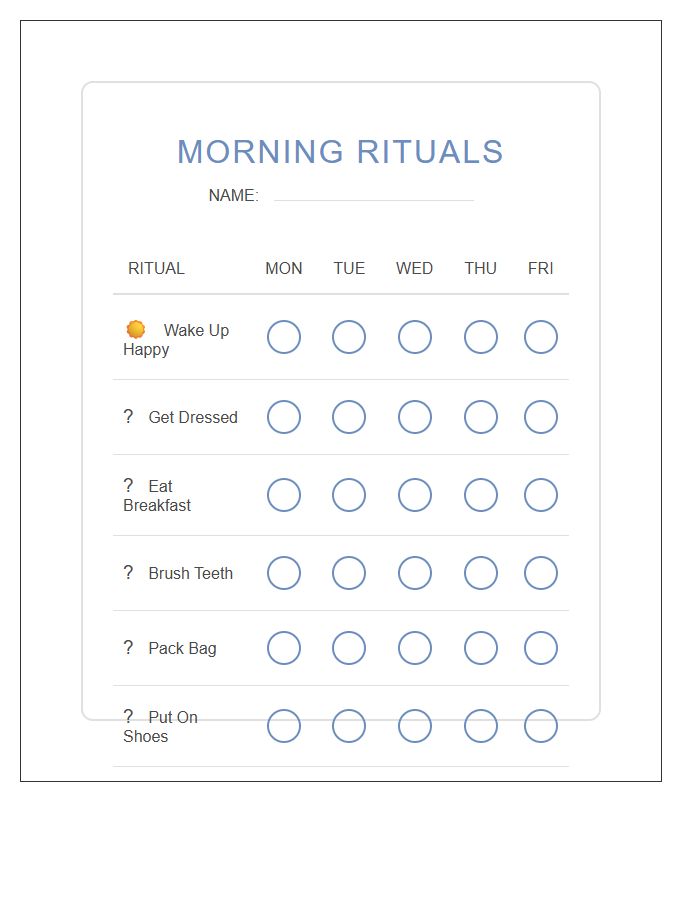 Preschool Morning Ritual Progress Chart Printable