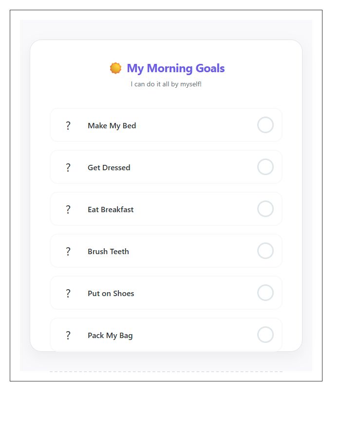 Preschoolers Morning Goal Chore Chart Printable
