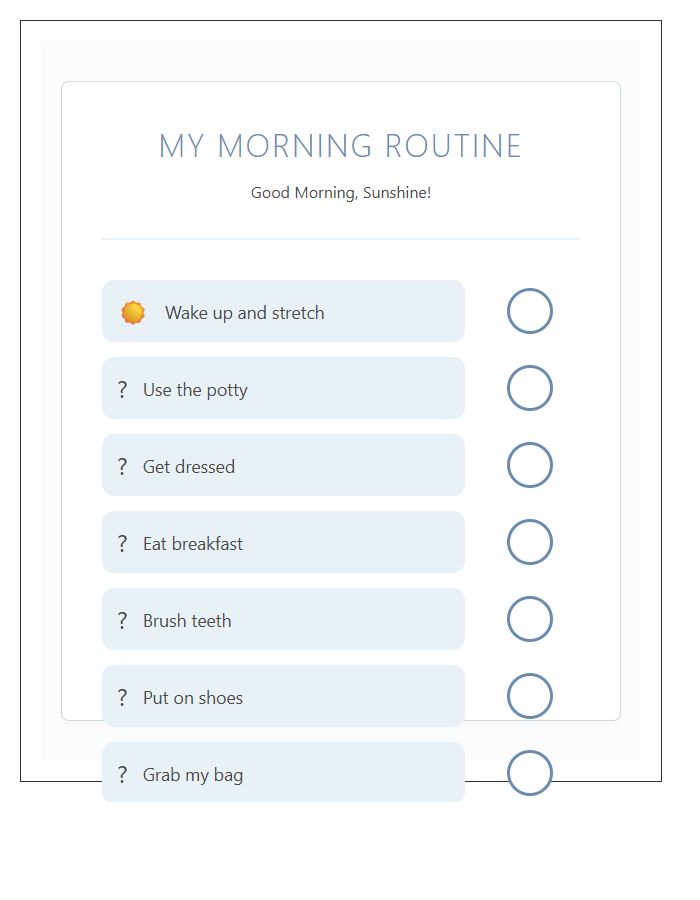Toddler Morning Activity Chore Chart Printable