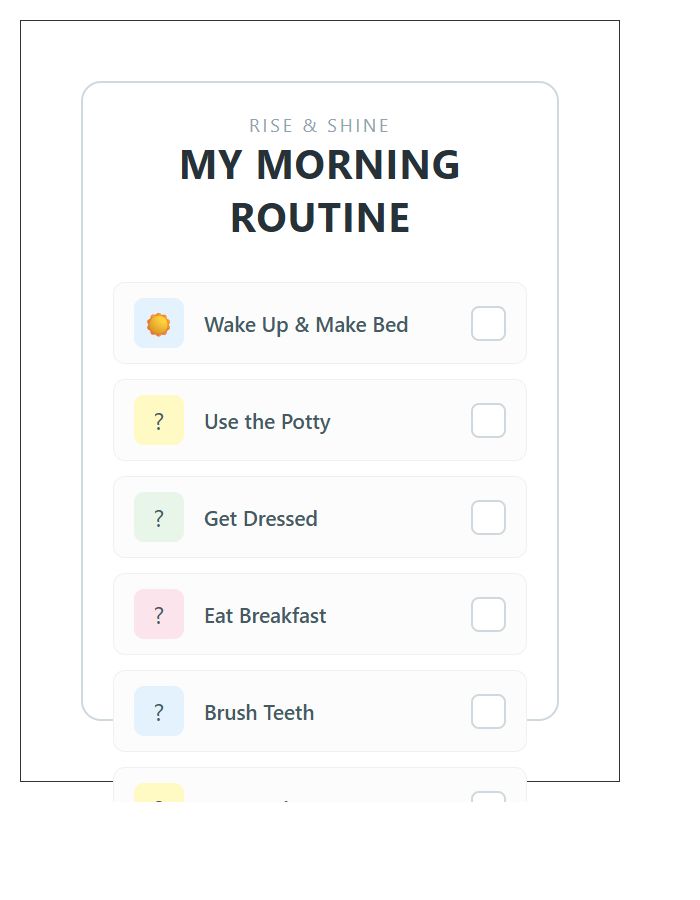 Toddler Morning Routine Chore Chart Printable