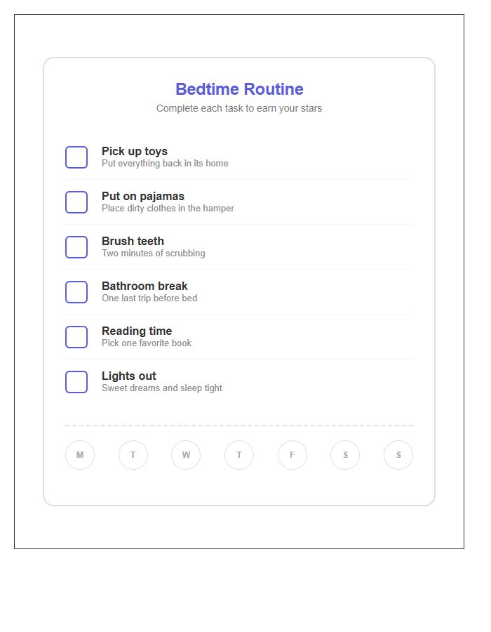 Bedtime Routine Checklist Chore Chart Printable