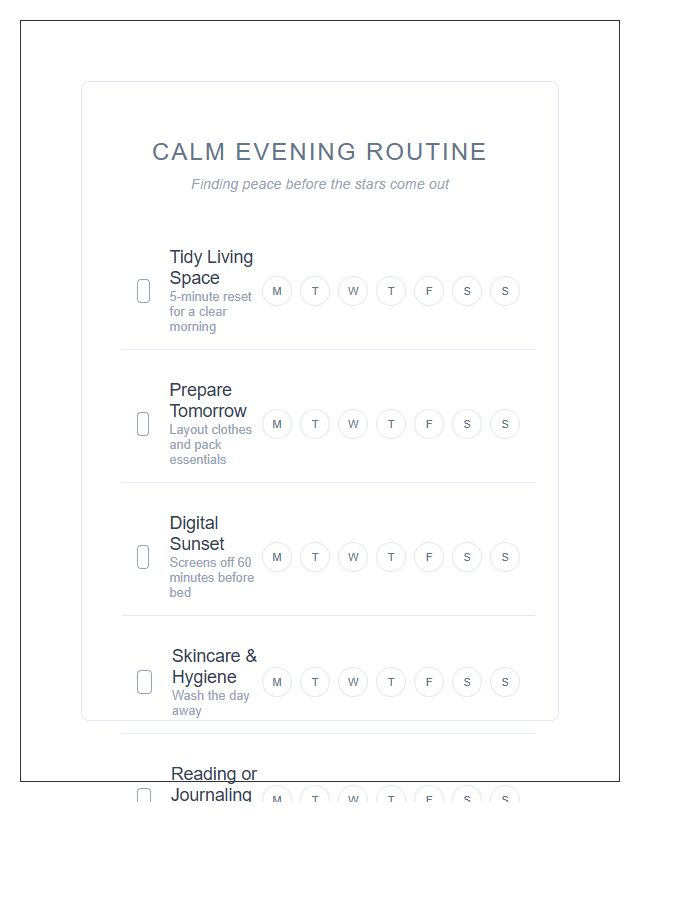Calm Evening Routine Chore Chart Printable