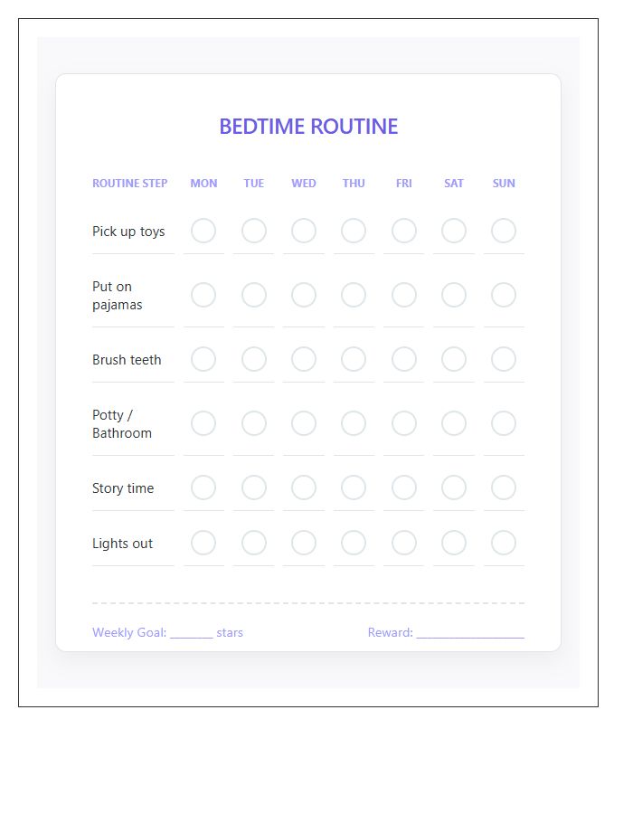 Childrens Bedtime Routine Chore Chart Printable