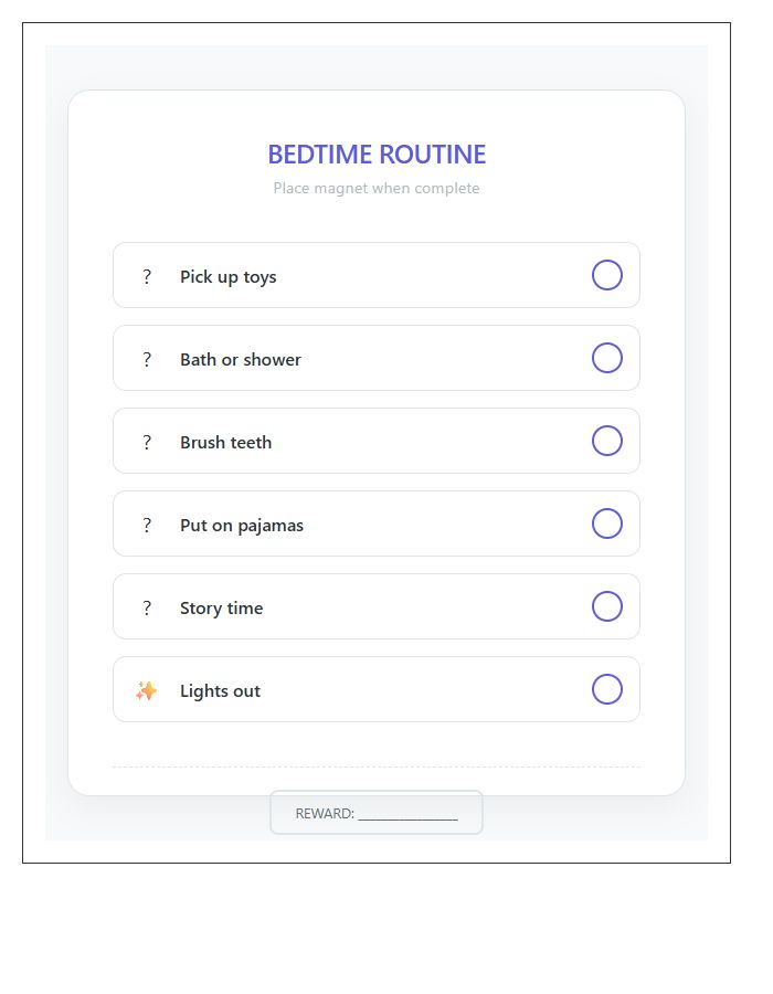 Magnetic Bedtime Routine Chore Chart Printable