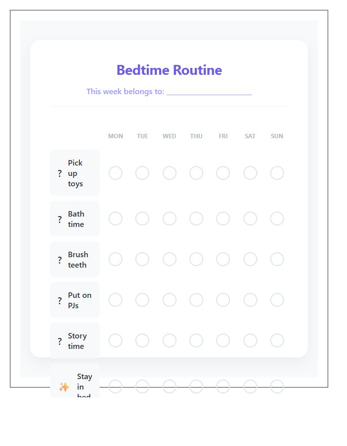 Preschooler Bedtime Routine Chore Chart Printable