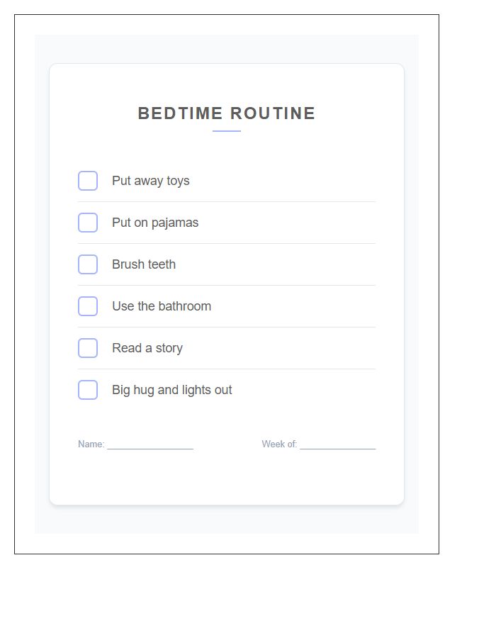 Simple Bedtime Routine Chore Chart Printable