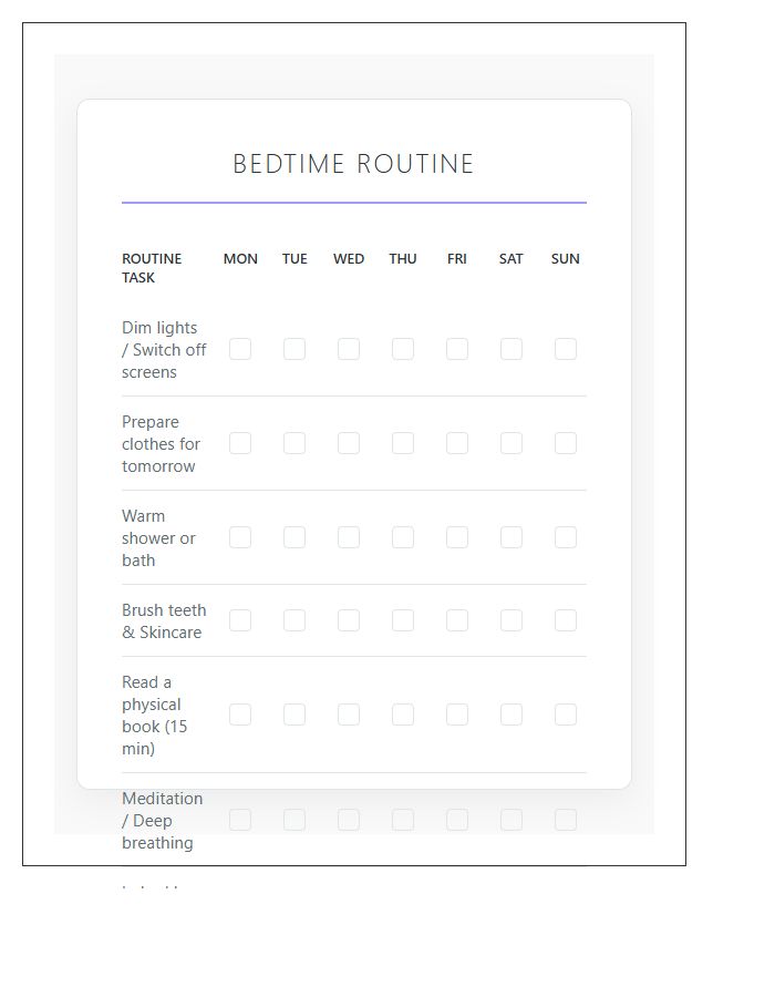 Sleep Hygiene Bedtime Routine Chore Chart Printable