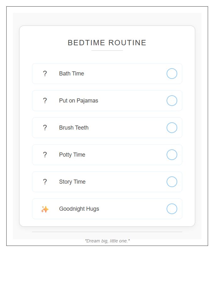 Toddler Bedtime Routine Visual Chore Chart Printable