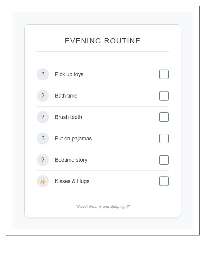 Toddler Evening Routine Chore Chart Printable