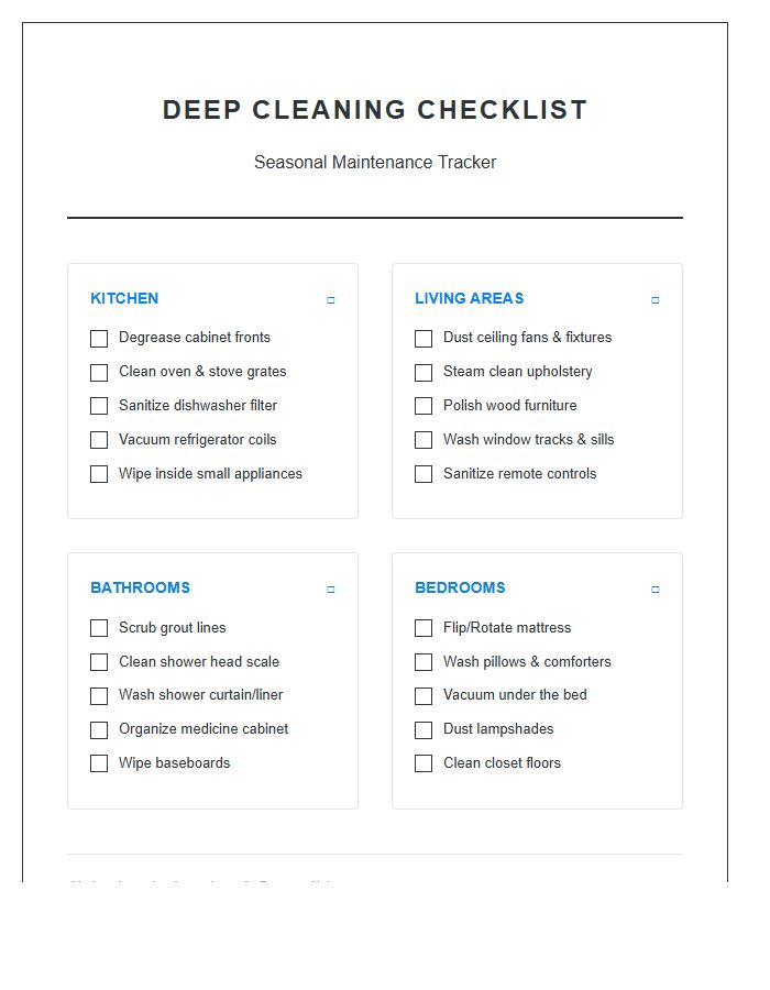 Room By Room Deep Cleaning Chart Printable