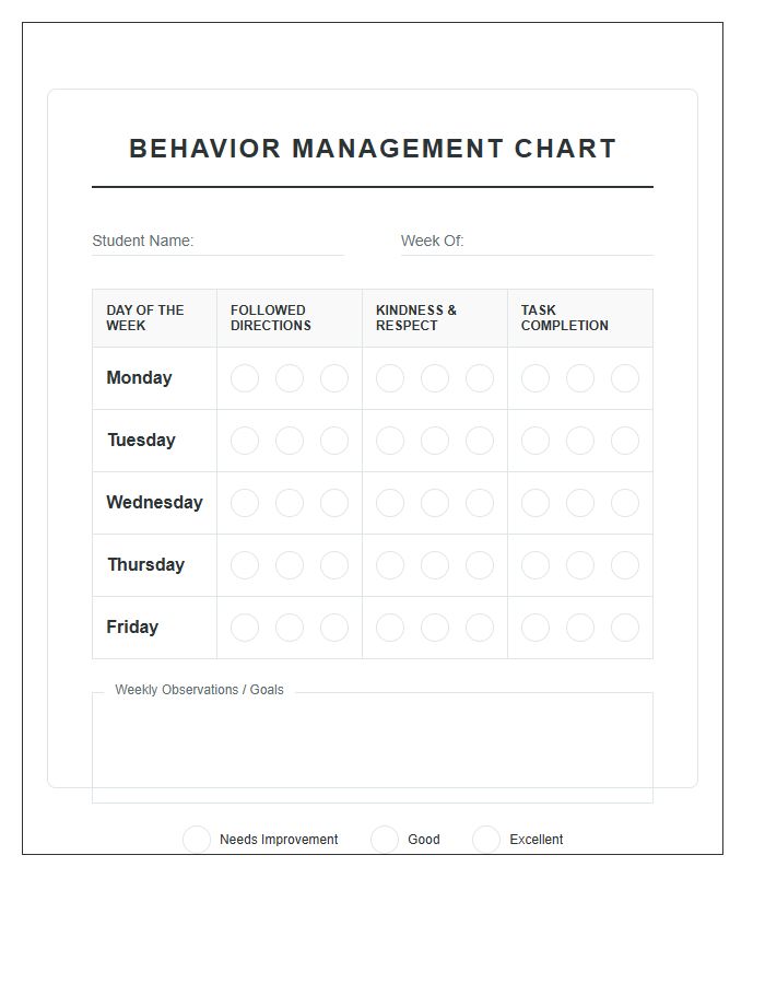 After School Behavior Management Chart Printable