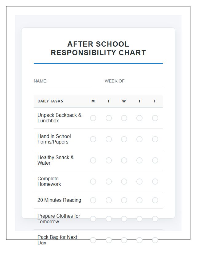 Daily After School Responsibility Chart Printable