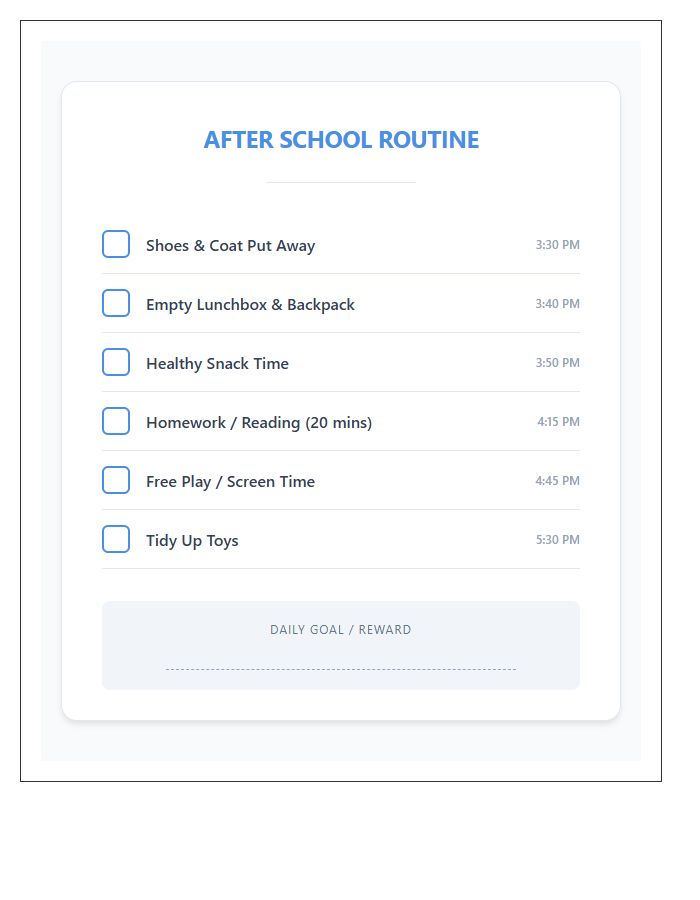 Kids After School Routine Chore Chart Printable