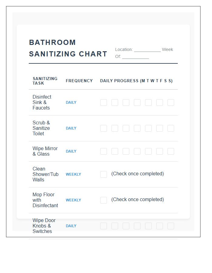Basic Bathroom Sanitizing Chore Chart Printable