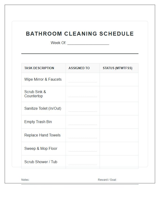 Family Bathroom Chore Schedule Printable Chart