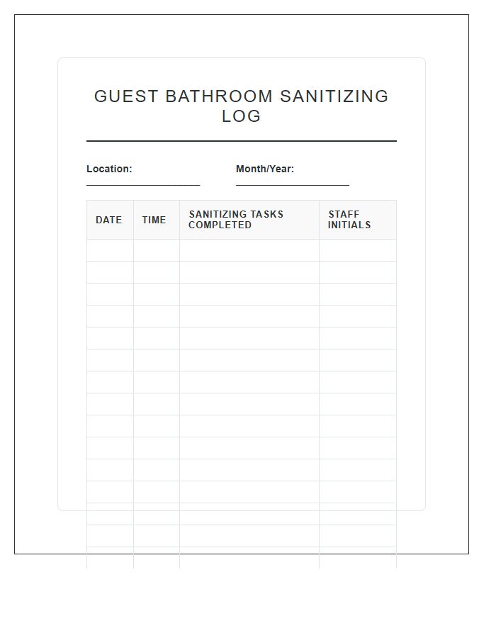 Guest Bathroom Sanitizing Schedule Chart Printable