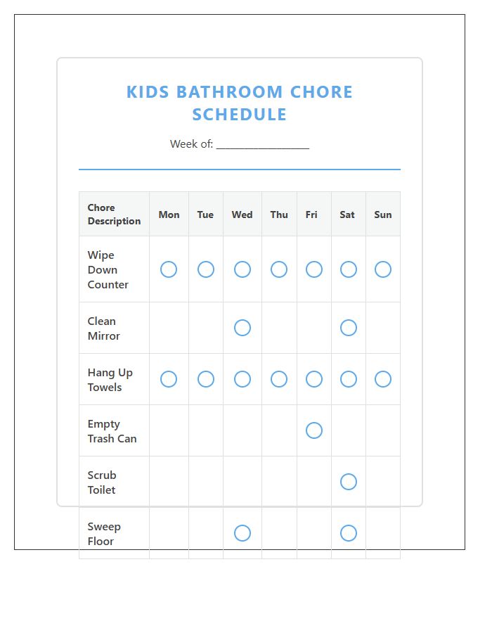 Kids Bathroom Chore Schedule Printable Chart