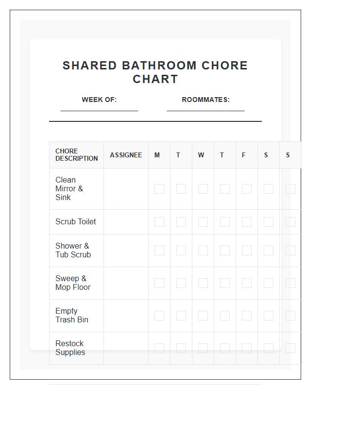 Shared Bathroom Chore Chart Printable