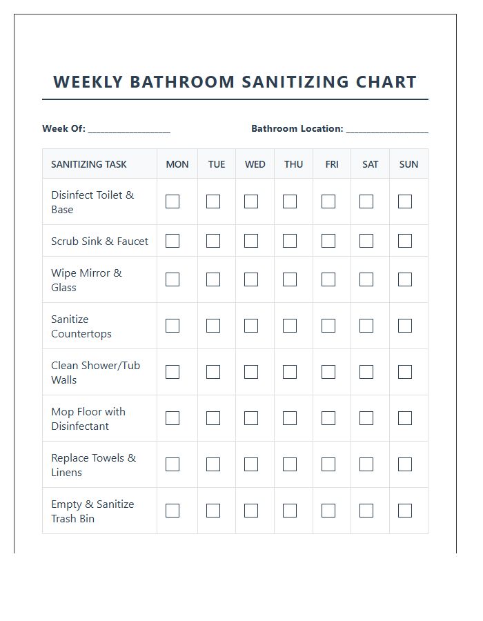 Weekly Bathroom Sanitizing Chore Chart Printable