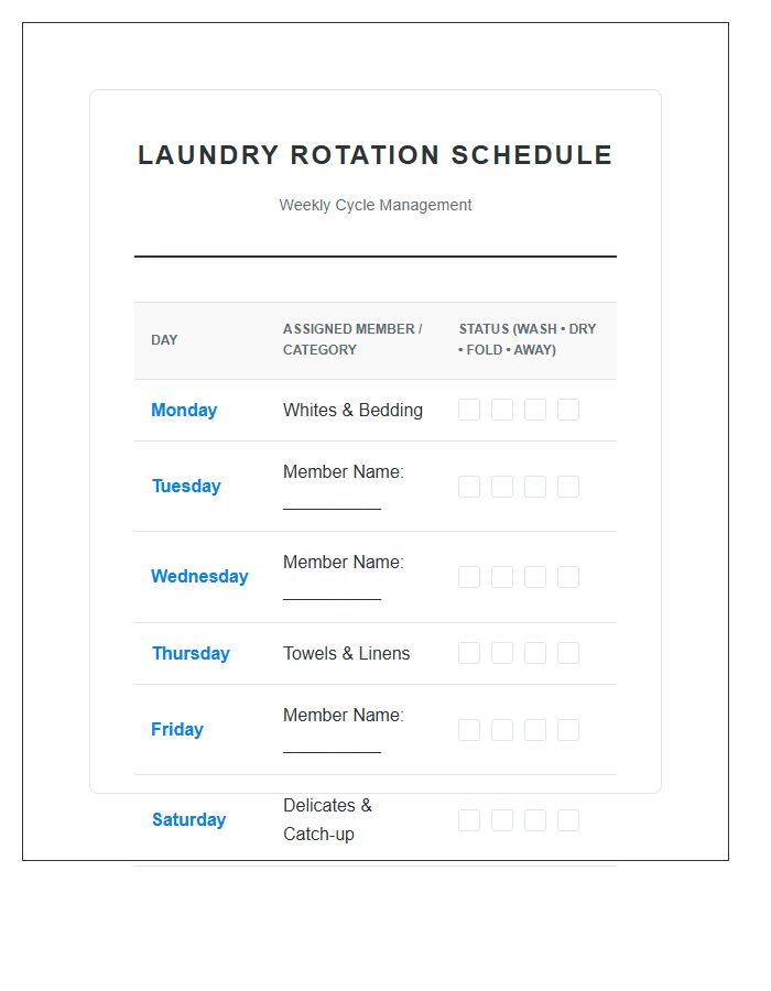 Large Family Laundry Rotation Printable Chart
