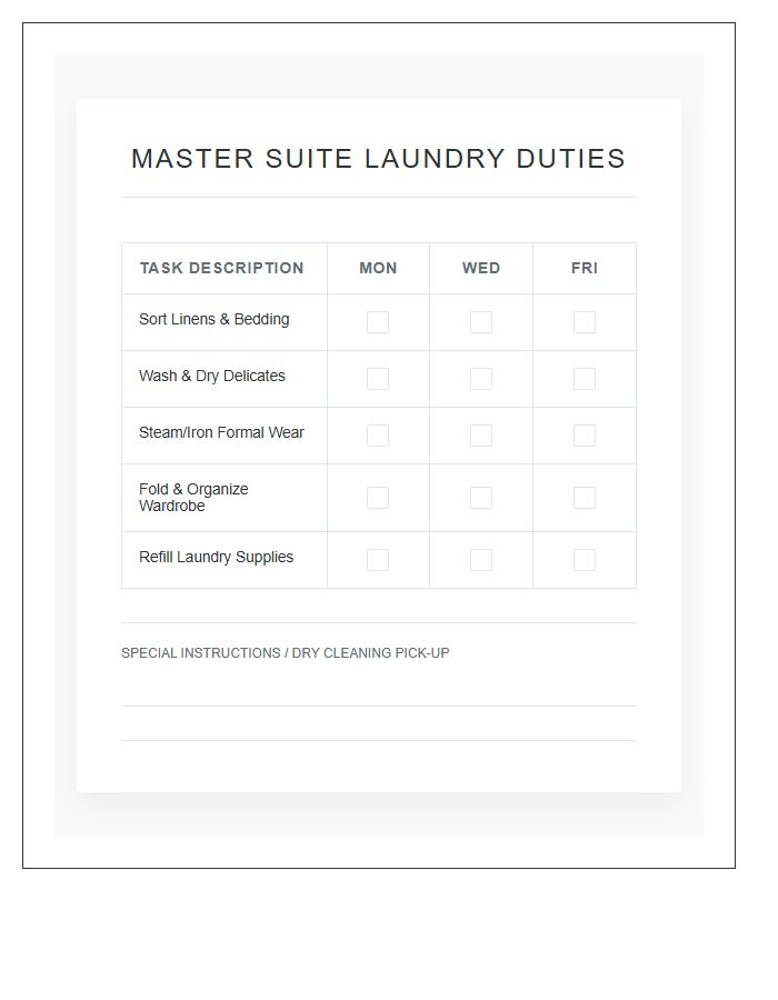 Master Suite Laundry Duties Printable Chart