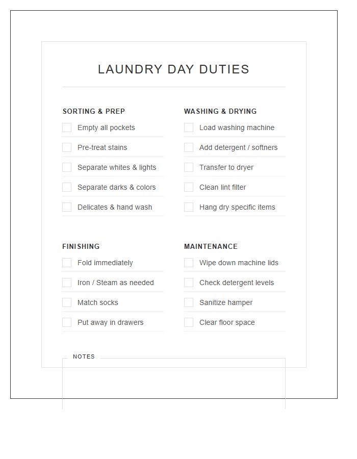 Minimalist Laundry Day Duties Printable Chart