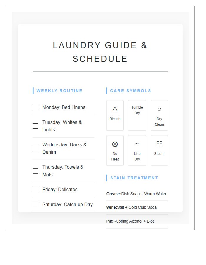 Modern Laundry Room Organization Printable Chart