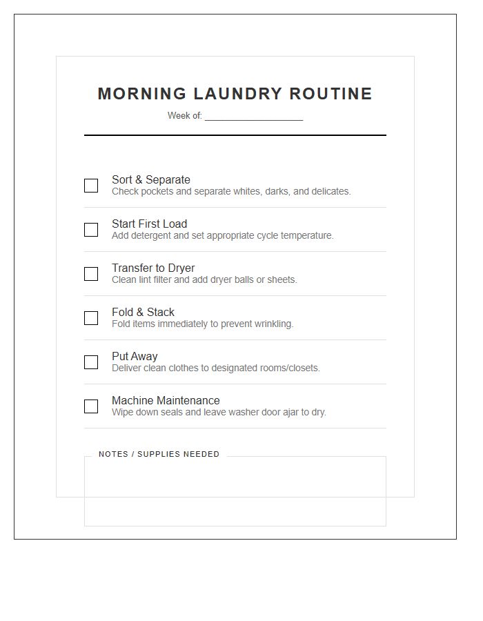 Morning Laundry Routine Duties Printable Chart